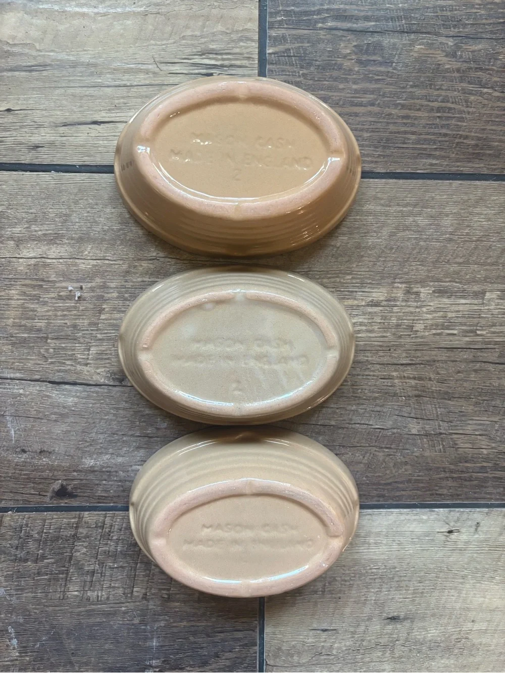 Mason Cash Set of 3 Oval Stoneware Bowls Beige England Oven Safe Vintage 6”